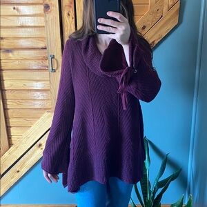 Eight Eight Eight Oversized Purple Cowl Neck Knit Sweater Tie Up Sleeves Small